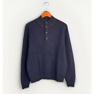 Scott Barber Mens Size Medium Merino Wool Sweater Henley Brown Navy Chunky Knit